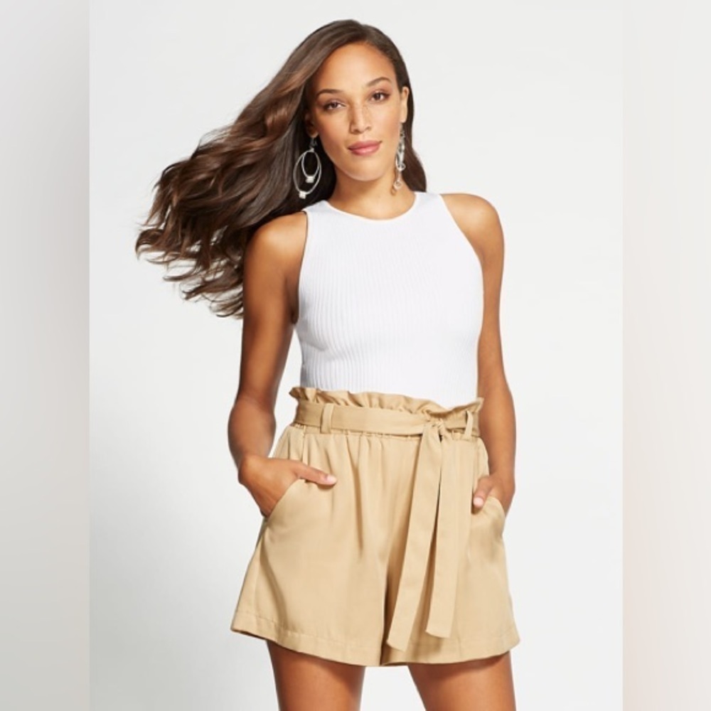 Gabrielle Union Collection NY & Co Paper bag Tie-Belt Beige Short 2